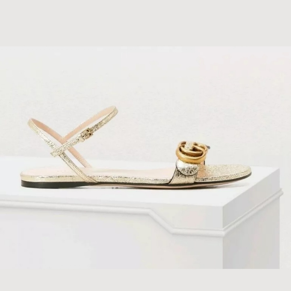 NWT GUCCI "Marmont GG" Gold Metallic Sandals - Picture 3 of 5